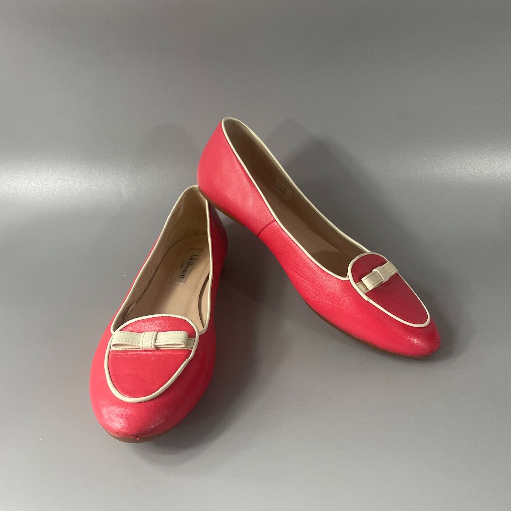 L.K. Bennett London Pink Leather Flat With White Bow, Size 38